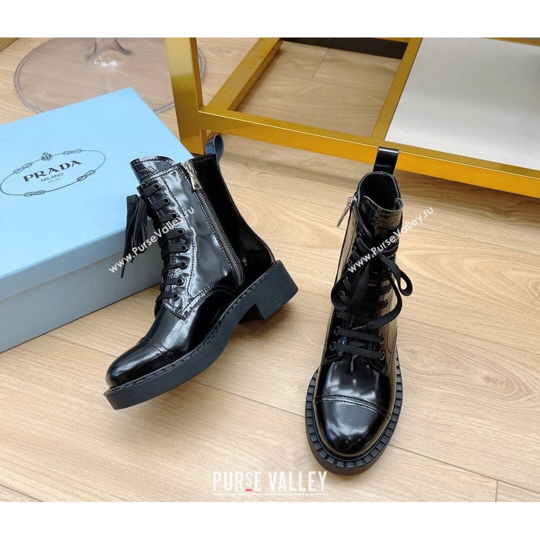 Prada Brushed Leather Laced Boots Black 2021 17 (MD-21081135)