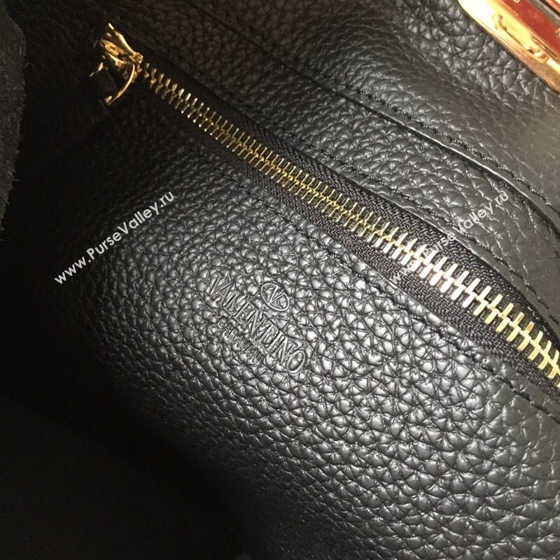 Valentino Small Grainy Calfskin Leather Rockstud Hobo Bag 50031L Black/Gold 2020 (JD-20112757)