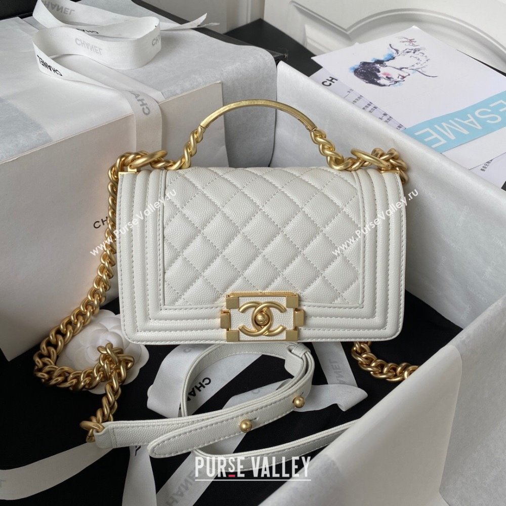 Chanel Small Boy Chanel Handbag with Handle in Grained Calfskin White 2023 (YEZI-23110609)