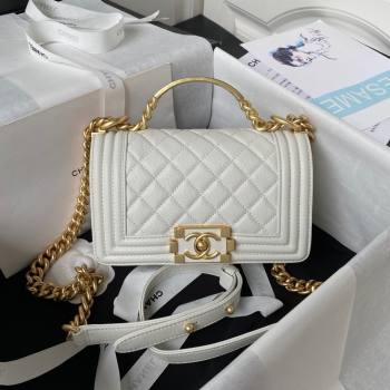 Chanel Small Boy Chanel Handbag with Handle in Grained Calfskin White 2023 (YEZI-23110609)