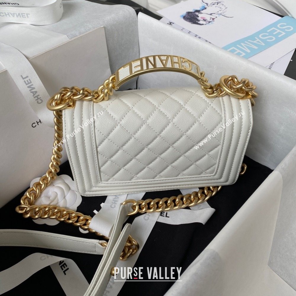 Chanel Small Boy Chanel Handbag with Handle in Grained Calfskin White 2023 (YEZI-23110609)