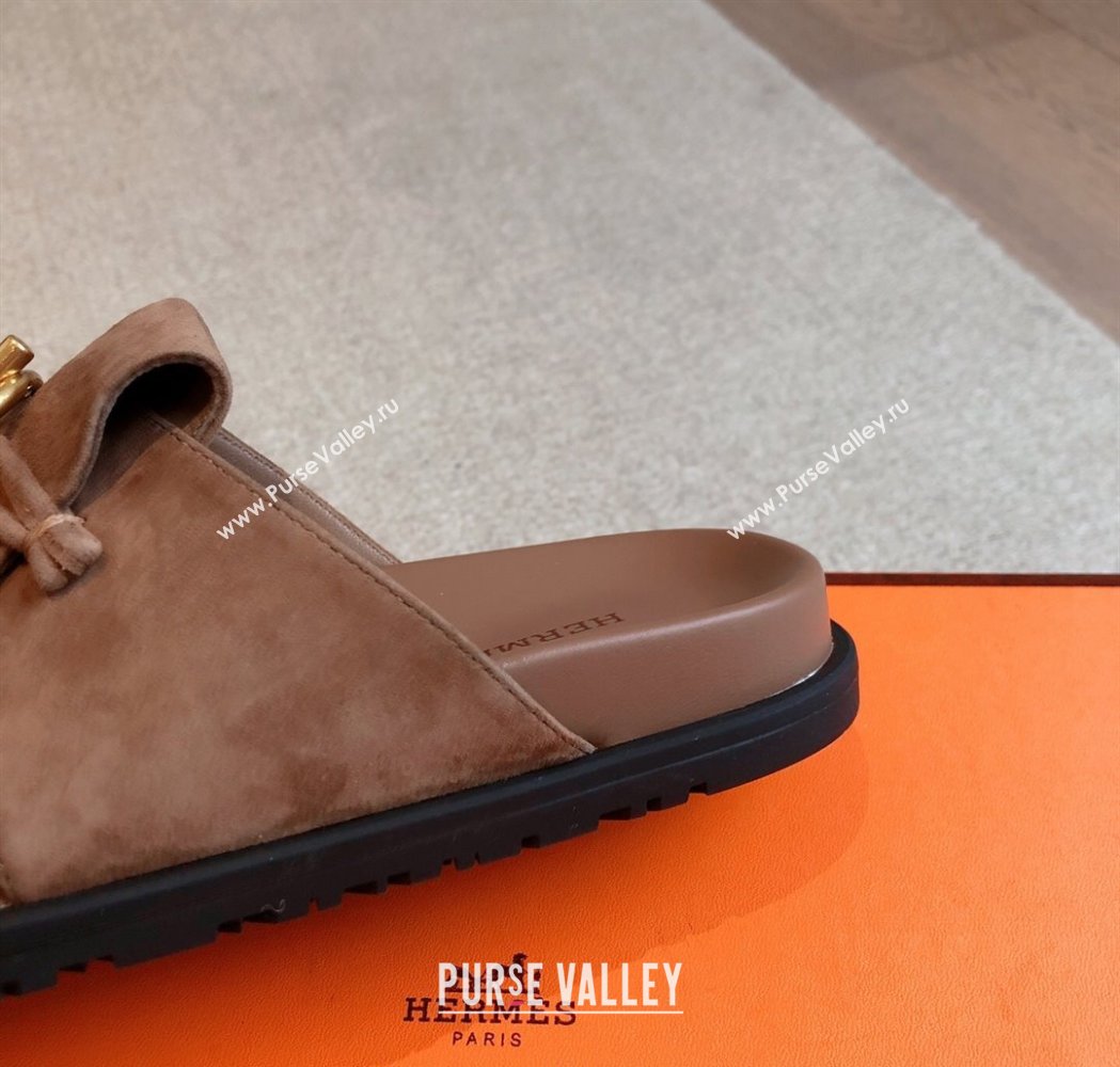 Hermes Glenan Buckle Thong Slide Sandals in Suede Brown 2025 (XC-250226094)