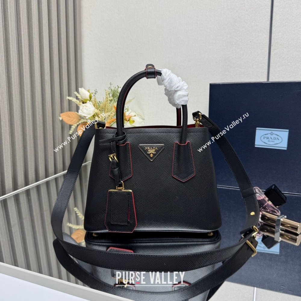 Prada Double small Saffiano leather bag Black/Red 2025 1BG443 0929 (YZ-250929054)