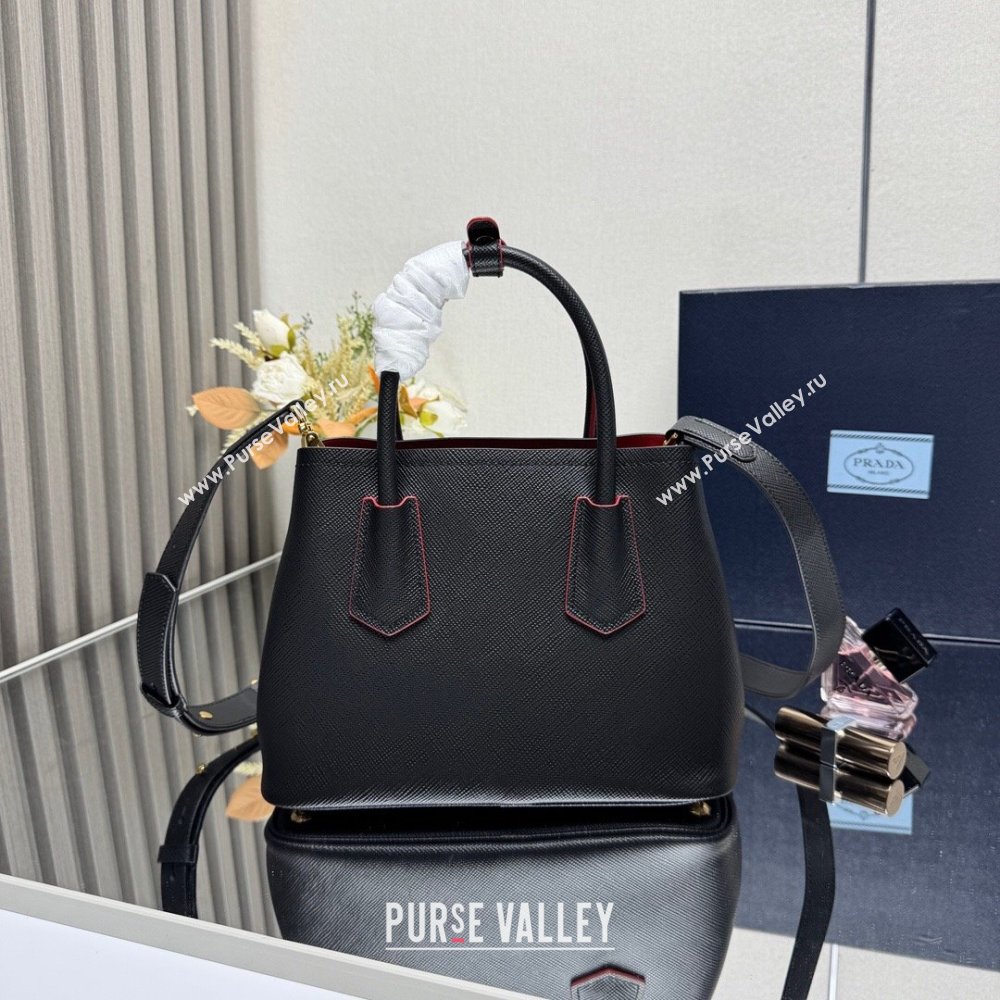Prada Double small Saffiano leather bag Black/Red 2025 1BG443 0929 (YZ-250929054)