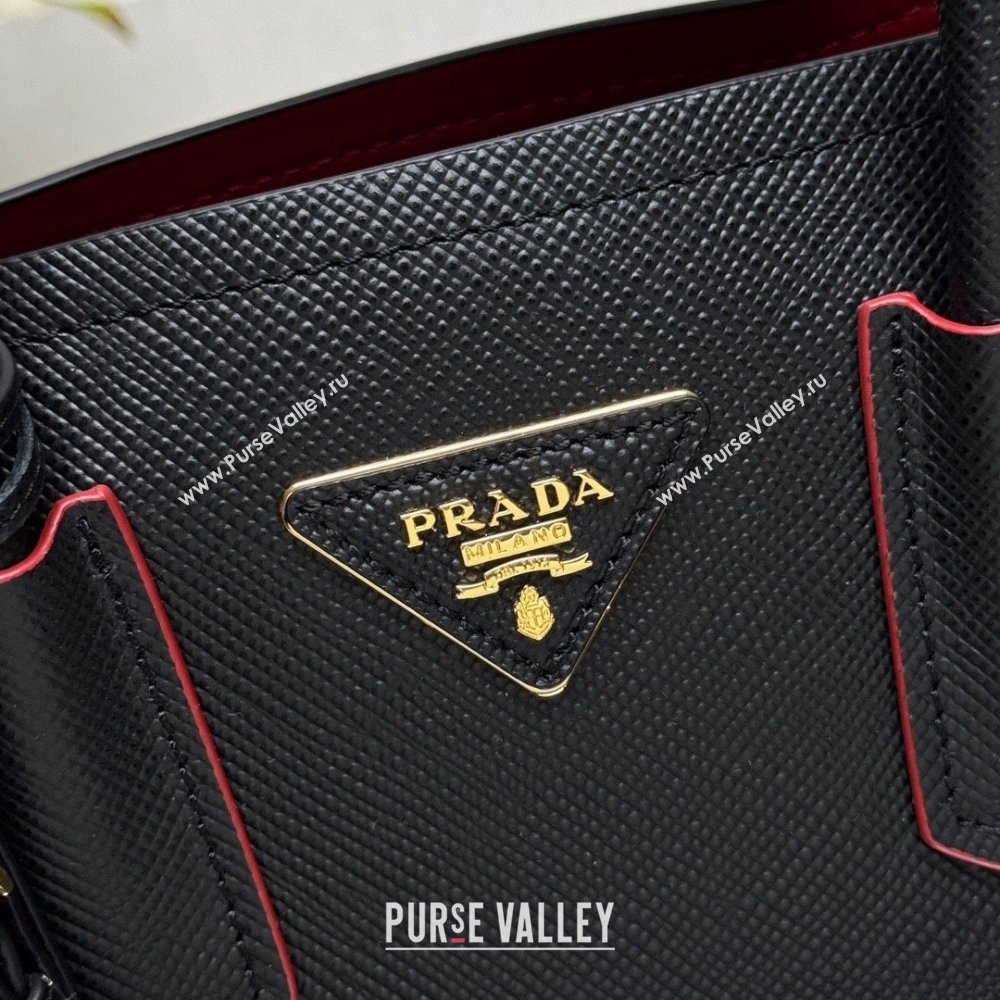 Prada Double small Saffiano leather bag Black/Red 2025 1BG443 0929 (YZ-250929054)