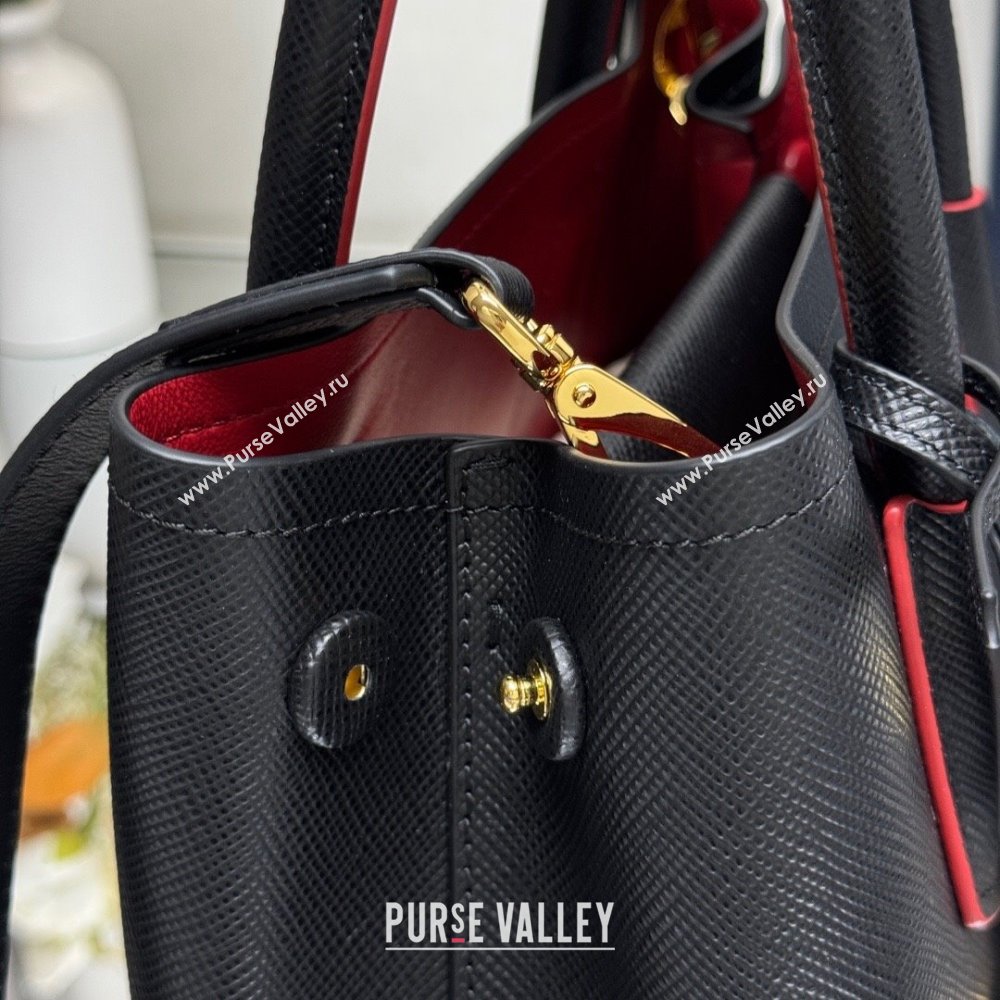 Prada Double small Saffiano leather bag Black/Red 2025 1BG443 0929 (YZ-250929054)