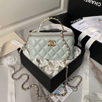 Chanel Lambskin Vanity Case Clutch with Chain AP3799 Light Grey 2024 (YEZI-24071105)