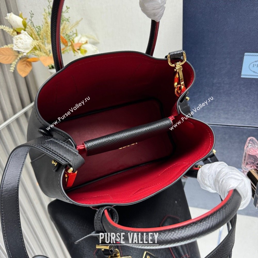 Prada Double small Saffiano leather bag Black/Red 2025 1BG443 0929 (YZ-250929054)