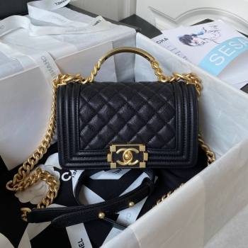 Chanel Small Boy Chanel Handbag with Handle in Grained Calfskin Black 2023 (YEZI-23110608)