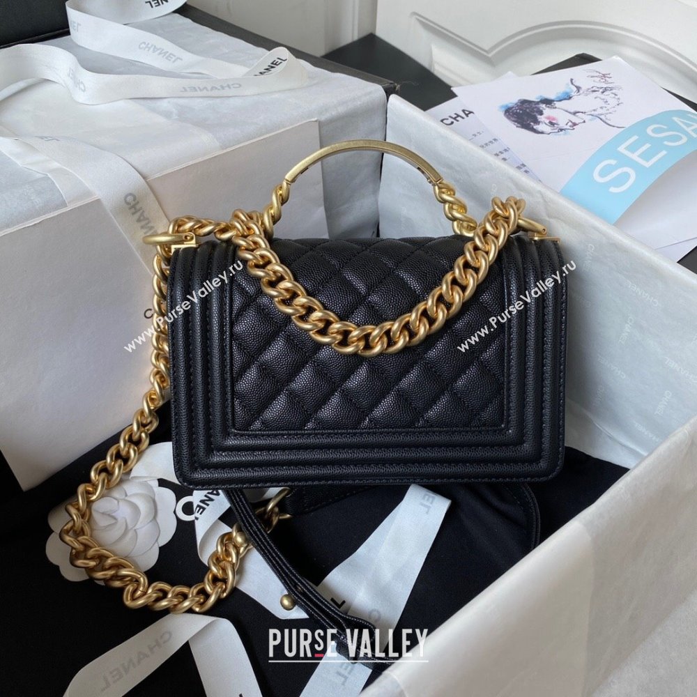 Chanel Small Boy Chanel Handbag with Handle in Grained Calfskin Black 2023 (YEZI-23110608)