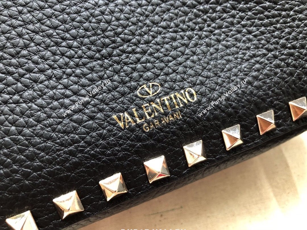 Valentino Mini Grainy Calfskin Leather Rockstud Hobo Bag 50031 Black/Gold 2020 (JD-20112758)