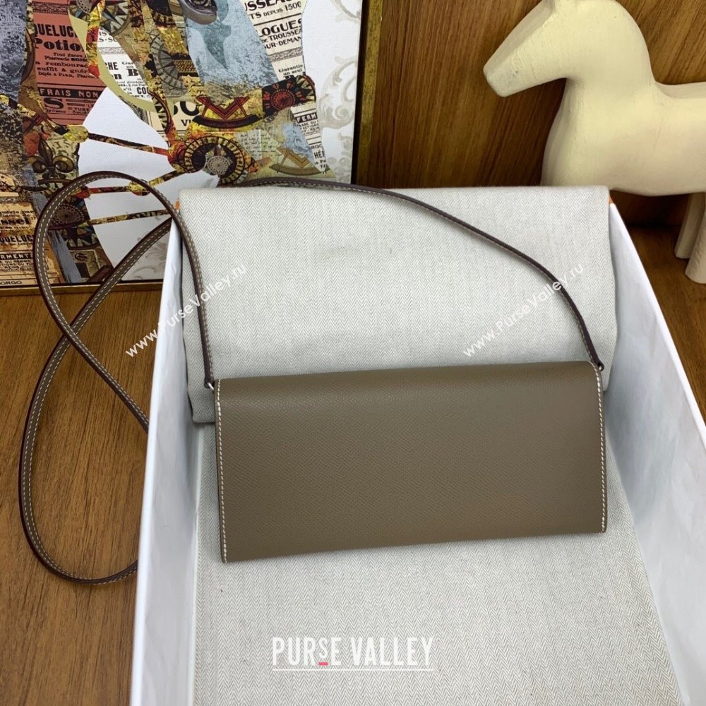 Hermes CHAINE DANCRE To Go Wallet in Original Epsom Leather Etouple/Silver 2024(Full Handmade) (XYA-24121913)