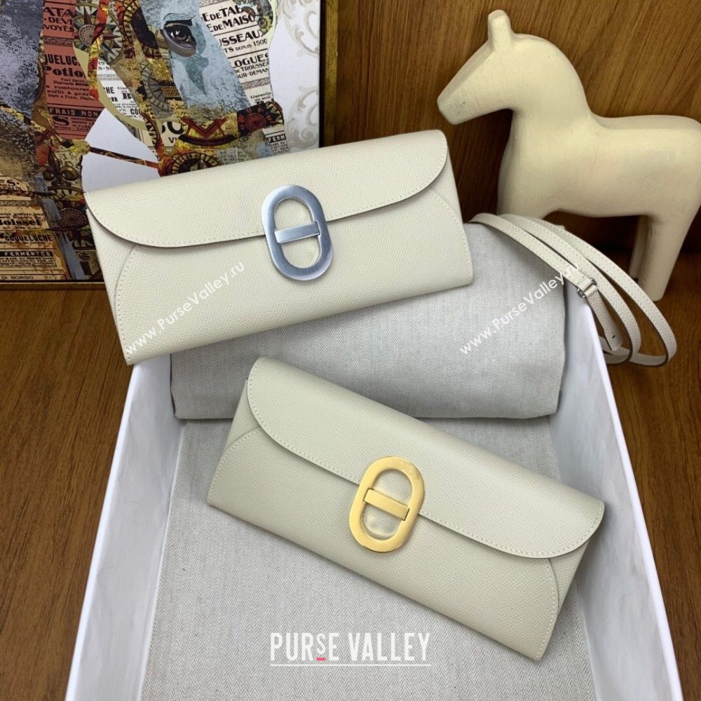 Hermes CHAINE DANCRE To Go Wallet in Original Epsom Leather Milk Shake White/Gold 2024(Full Handmade) (XYA-24121914)