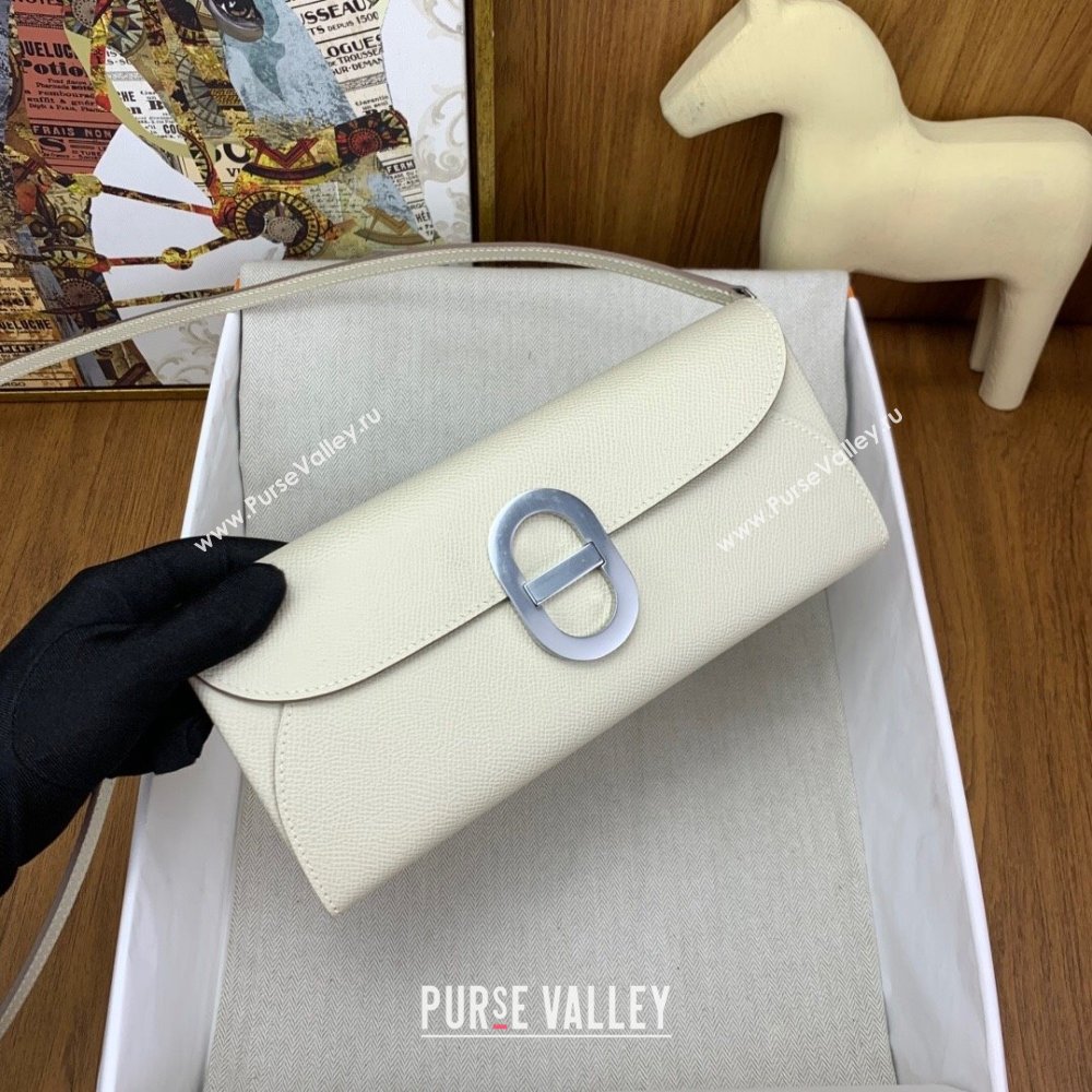 Hermes CHAINE DANCRE To Go Wallet in Original Epsom Leather Milk Shake White/Silver 2024(Full Handmade) (XYA-24121915)