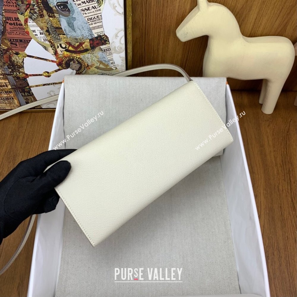 Hermes CHAINE DANCRE To Go Wallet in Original Epsom Leather Milk Shake White/Silver 2024(Full Handmade) (XYA-24121915)