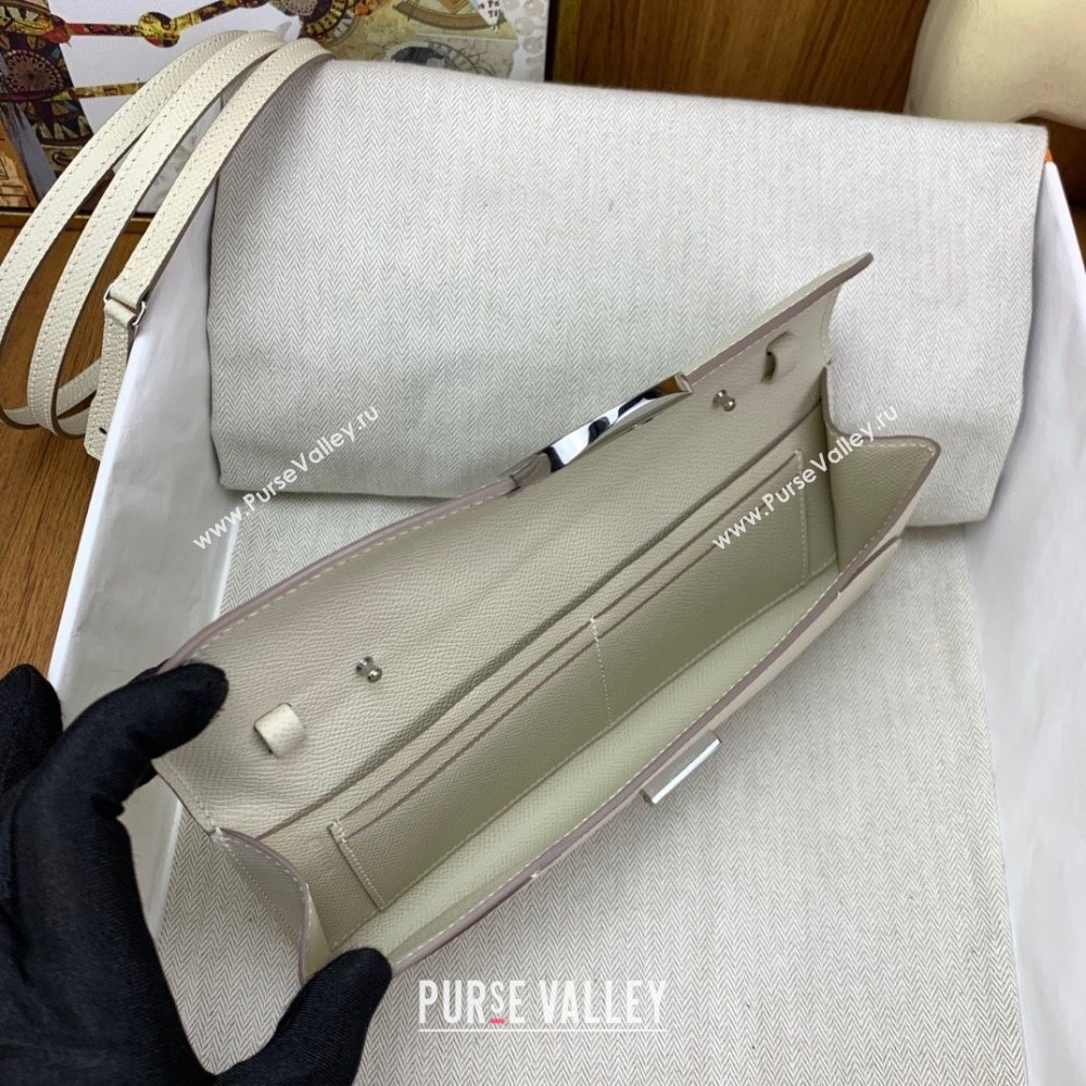 Hermes CHAINE DANCRE To Go Wallet in Original Epsom Leather Milk Shake White/Silver 2024(Full Handmade) (XYA-24121915)