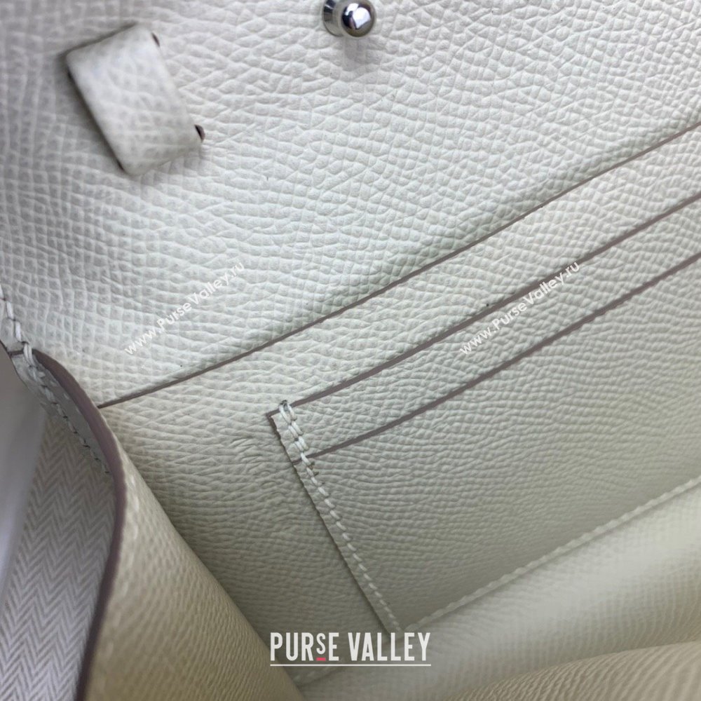 Hermes CHAINE DANCRE To Go Wallet in Original Epsom Leather Milk Shake White/Silver 2024(Full Handmade) (XYA-24121915)