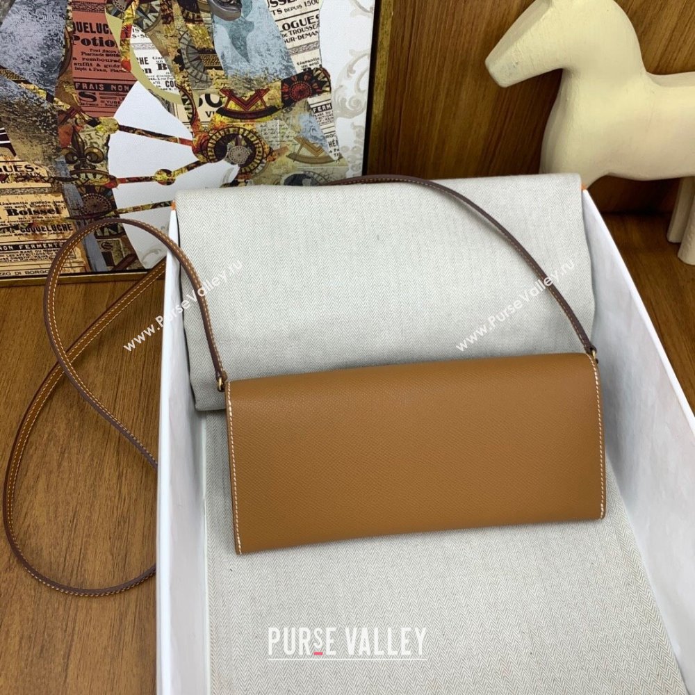 Hermes CHAINE DANCRE To Go Wallet in Original Epsom Leather Milk Shake Brown/Gold 2024(Full Handmade) (XYA-24121918)