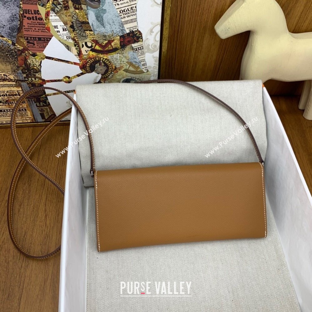 Hermes CHAINE DANCRE To Go Wallet in Original Epsom Leather Milk Shake Brown/Silver 2024(Full Handmade) (XYA-24121917)