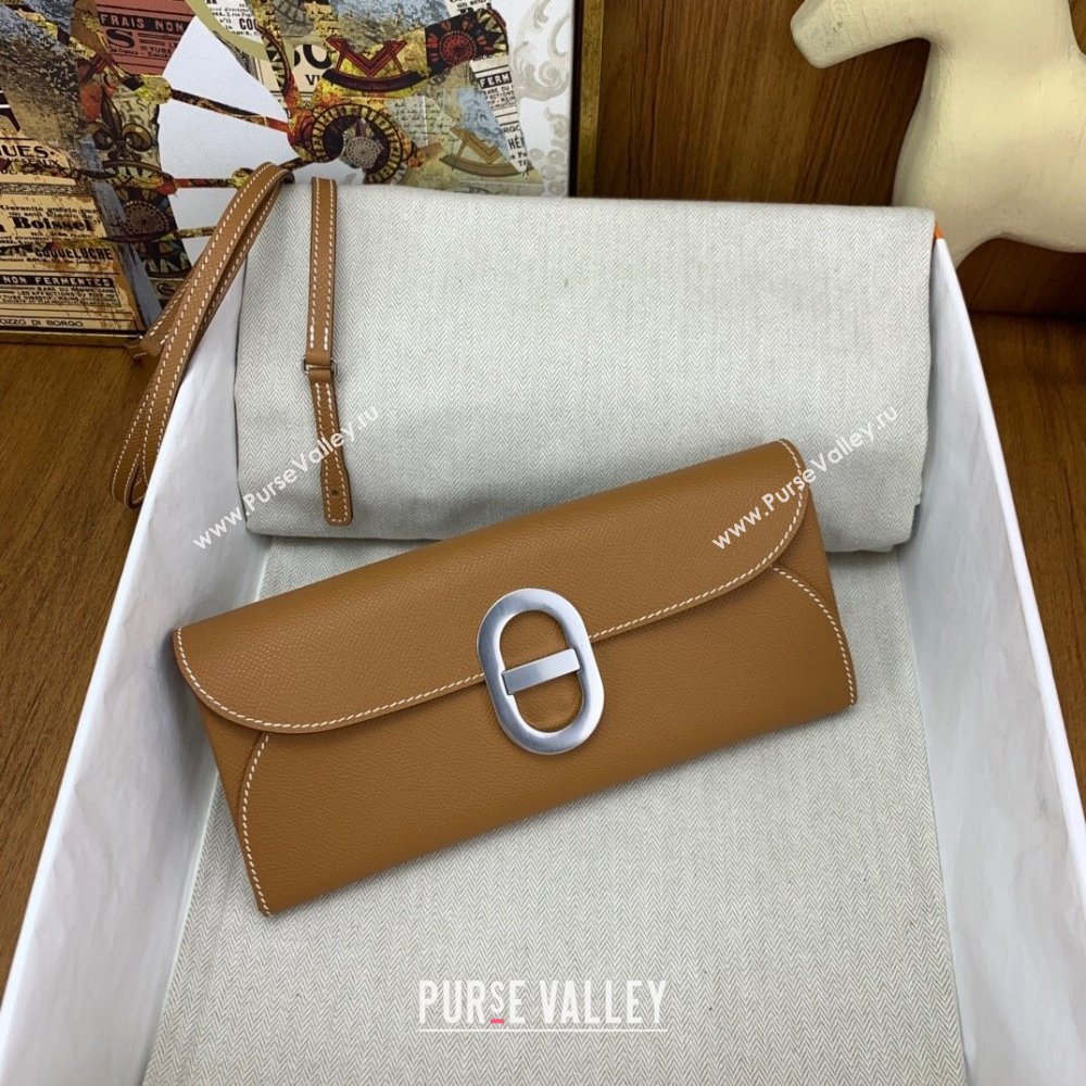 Hermes CHAINE DANCRE To Go Wallet in Original Epsom Leather Milk Shake Brown/Silver 2024(Full Handmade) (XYA-24121917)