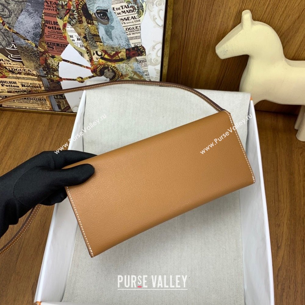 Hermes CHAINE DANCRE To Go Wallet in Original Epsom Leather Milk Shake Brown/Silver 2024(Full Handmade) (XYA-24121917)