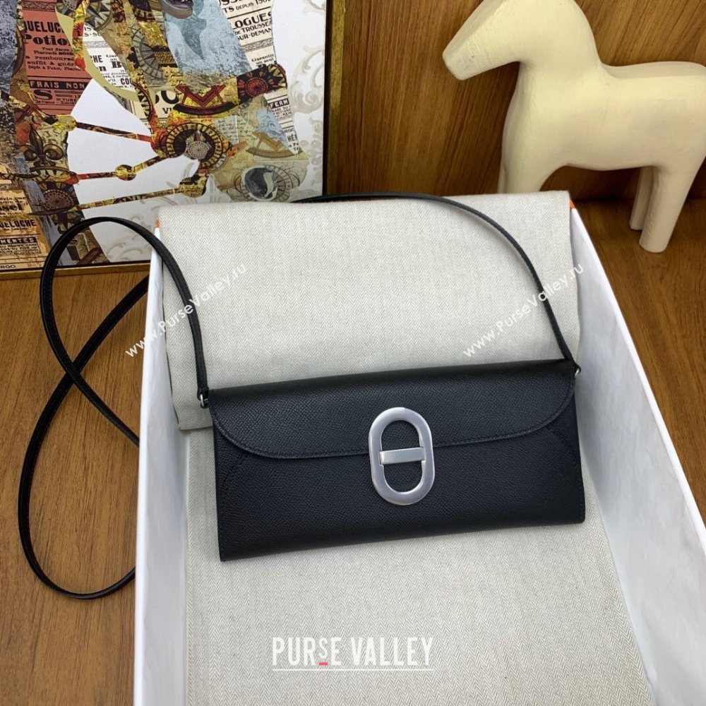 Hermes CHAINE DANCRE To Go Wallet in Original Epsom Leather Black/Silver 2024(Full Handmade) (XYA-24121919)