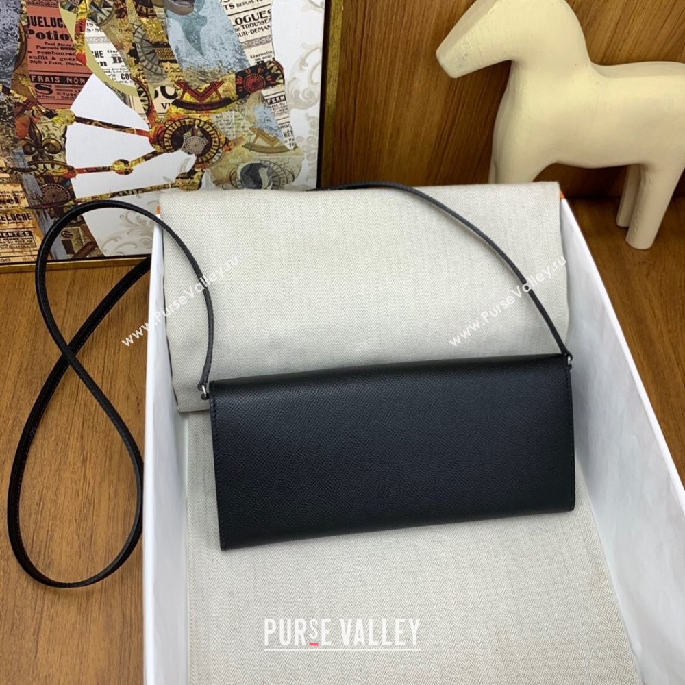 Hermes CHAINE DANCRE To Go Wallet in Original Epsom Leather Black/Silver 2024(Full Handmade) (XYA-24121919)