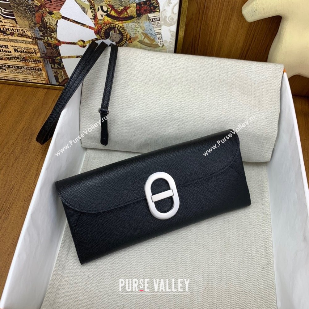 Hermes CHAINE DANCRE To Go Wallet in Original Epsom Leather Black/Silver 2024(Full Handmade) (XYA-24121919)