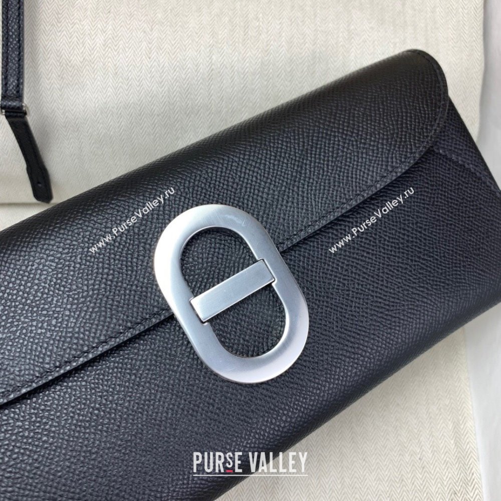 Hermes CHAINE DANCRE To Go Wallet in Original Epsom Leather Black/Silver 2024(Full Handmade) (XYA-24121919)