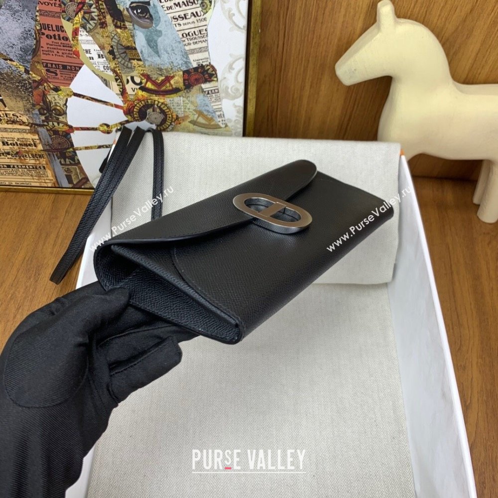 Hermes CHAINE DANCRE To Go Wallet in Original Epsom Leather Black/Silver 2024(Full Handmade) (XYA-24121919)