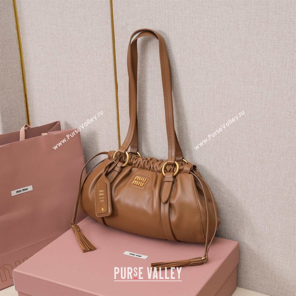 Miu Miu Small Joie Nappa Leather Bag 5BG306 Cognac 2024 (MHUI-24121901)