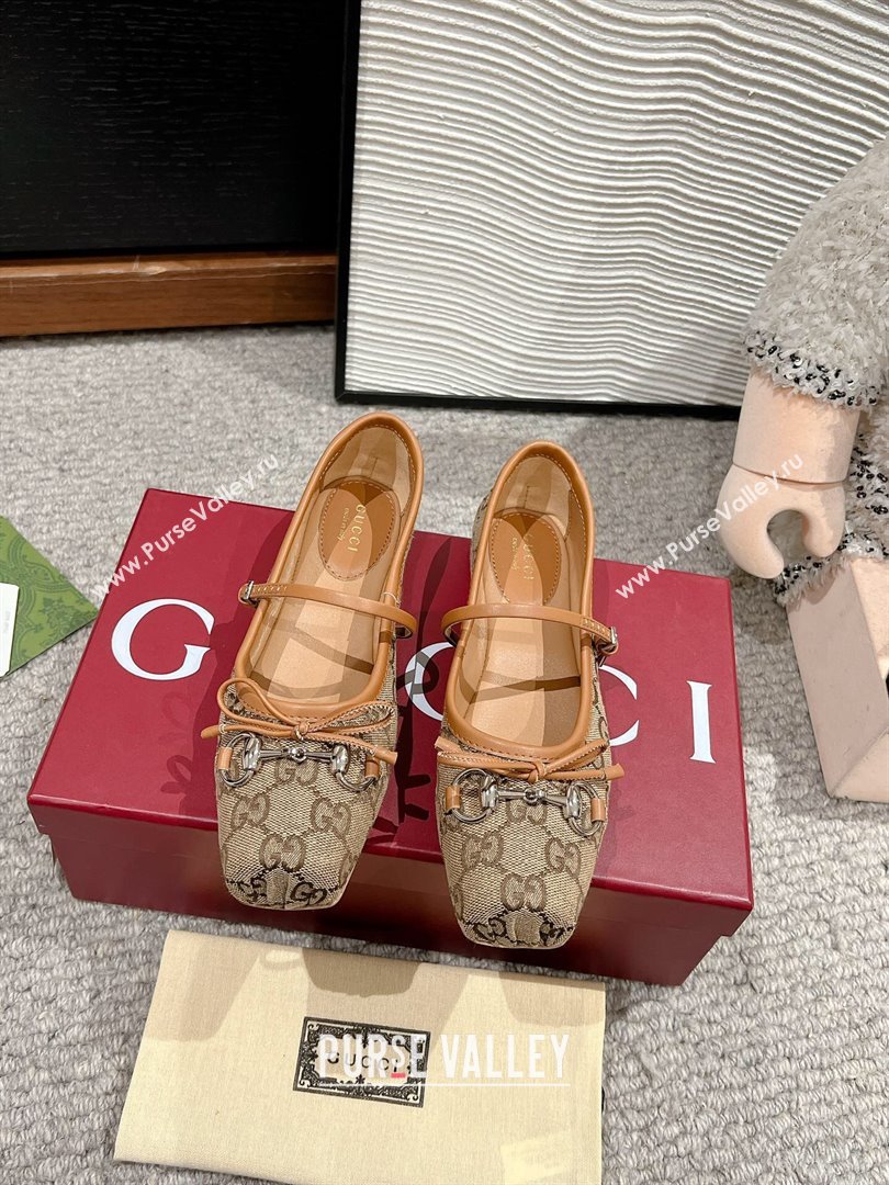 Gucci Horsebit Ballet Flat in Beige and Dark Brown Original GG Canvas 814321 2024 (MD-24121904)