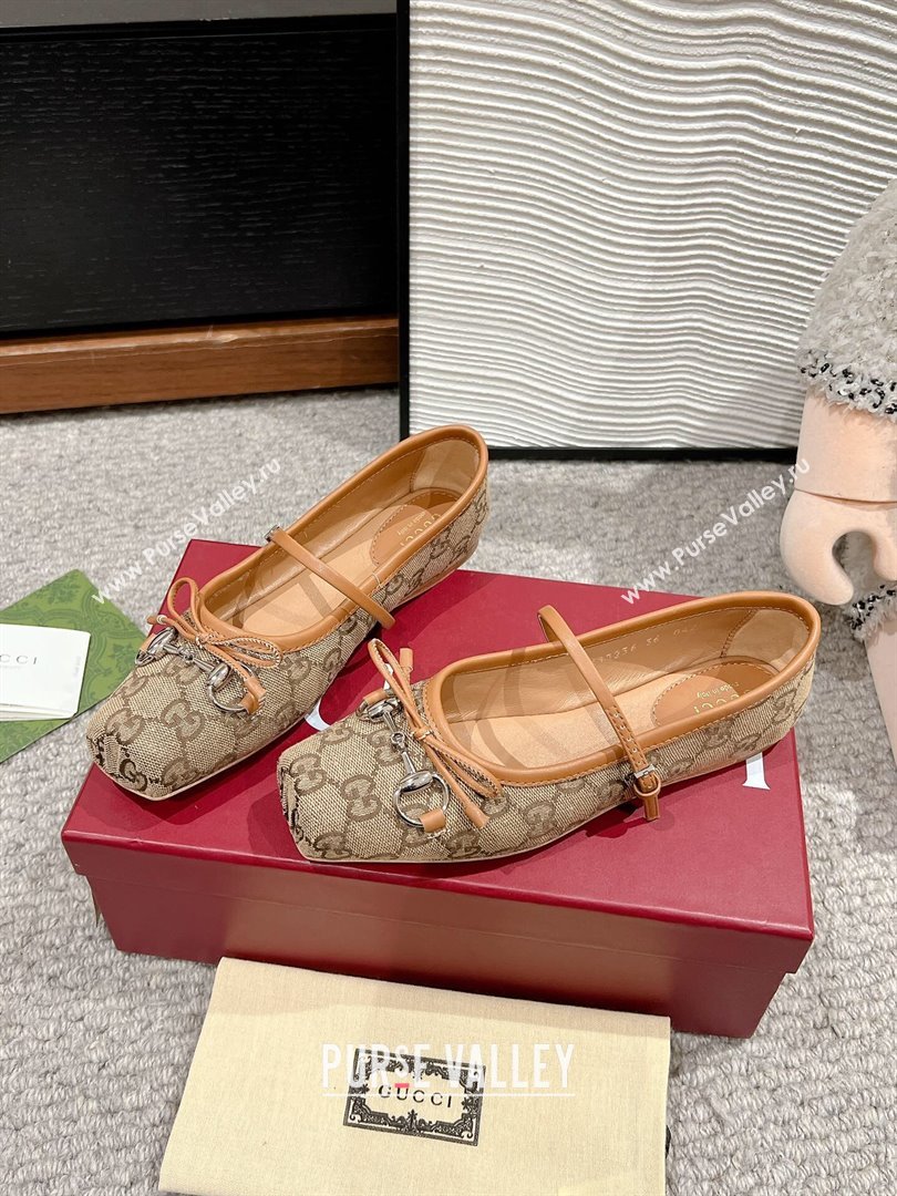 Gucci Horsebit Ballet Flat in Beige and Dark Brown Original GG Canvas 814321 2024 (MD-24121904)