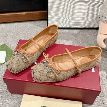 Gucci Horsebit Ballet Flat in Beige and Dark Brown Original GG Canvas 814321 2024 (MD-24121904)