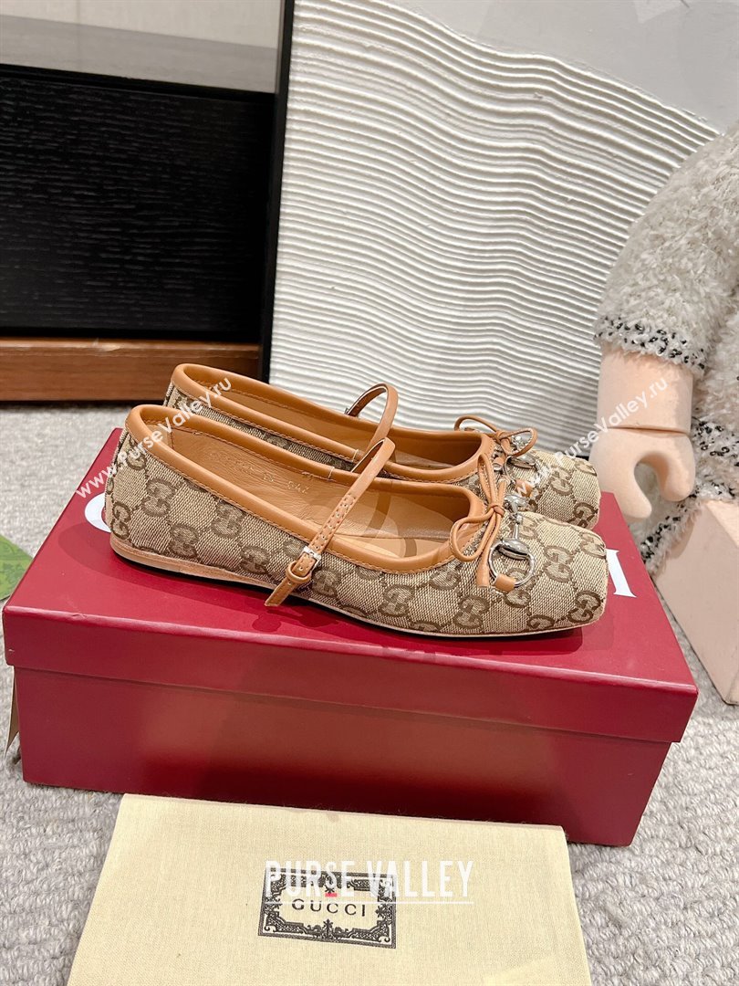 Gucci Horsebit Ballet Flat in Beige and Dark Brown Original GG Canvas 814321 2024 (MD-24121904)