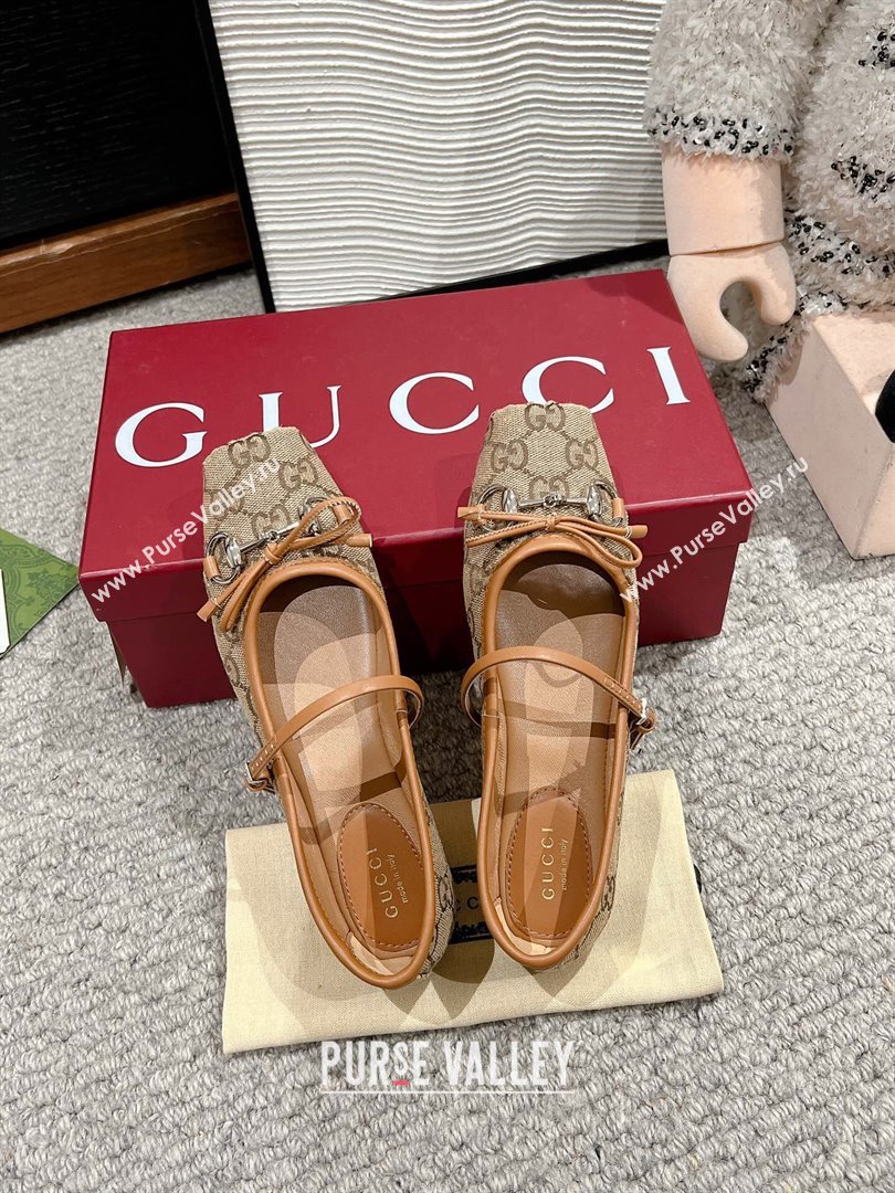 Gucci Horsebit Ballet Flat in Beige and Dark Brown Original GG Canvas 814321 2024 (MD-24121904)