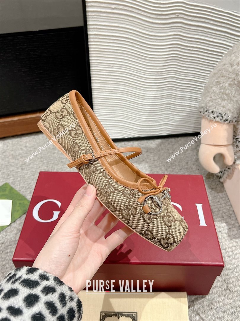 Gucci Horsebit Ballet Flat in Beige and Dark Brown Original GG Canvas 814321 2024 (MD-24121904)