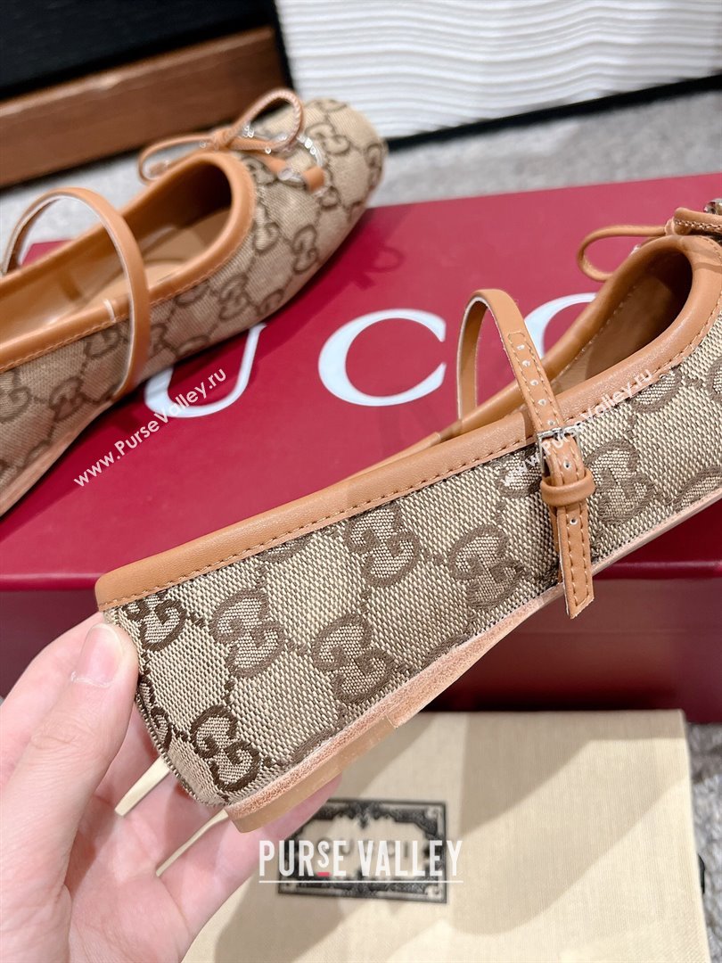 Gucci Horsebit Ballet Flat in Beige and Dark Brown Original GG Canvas 814321 2024 (MD-24121904)