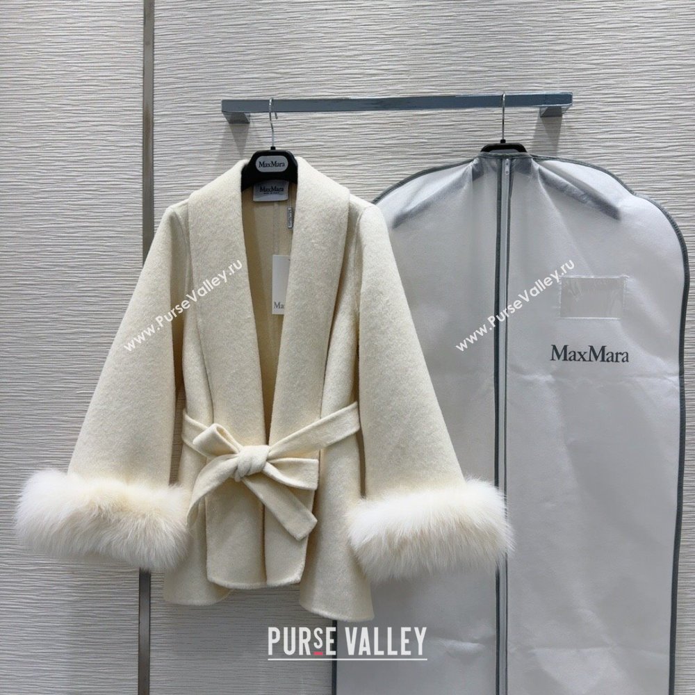 Max Mara Cashmere Wool Coat with Fox Fur M101824 White 2024 (Q-24101824)