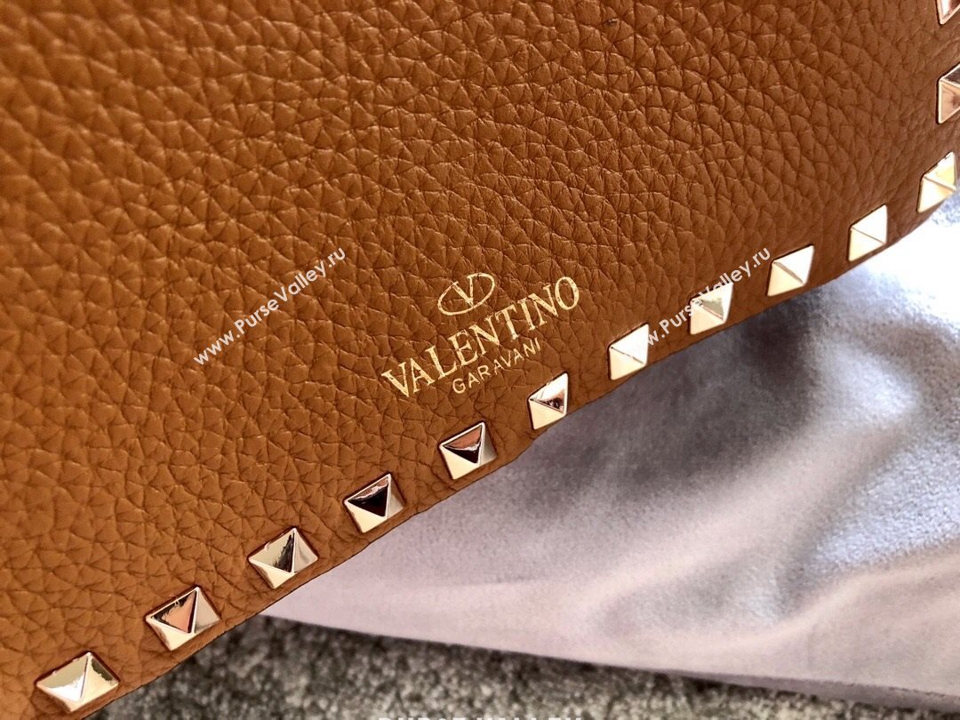 Valentino Mini Grainy Calfskin Leather Rockstud Hobo Bag 50031 Brown 2020 (JD-20112759)