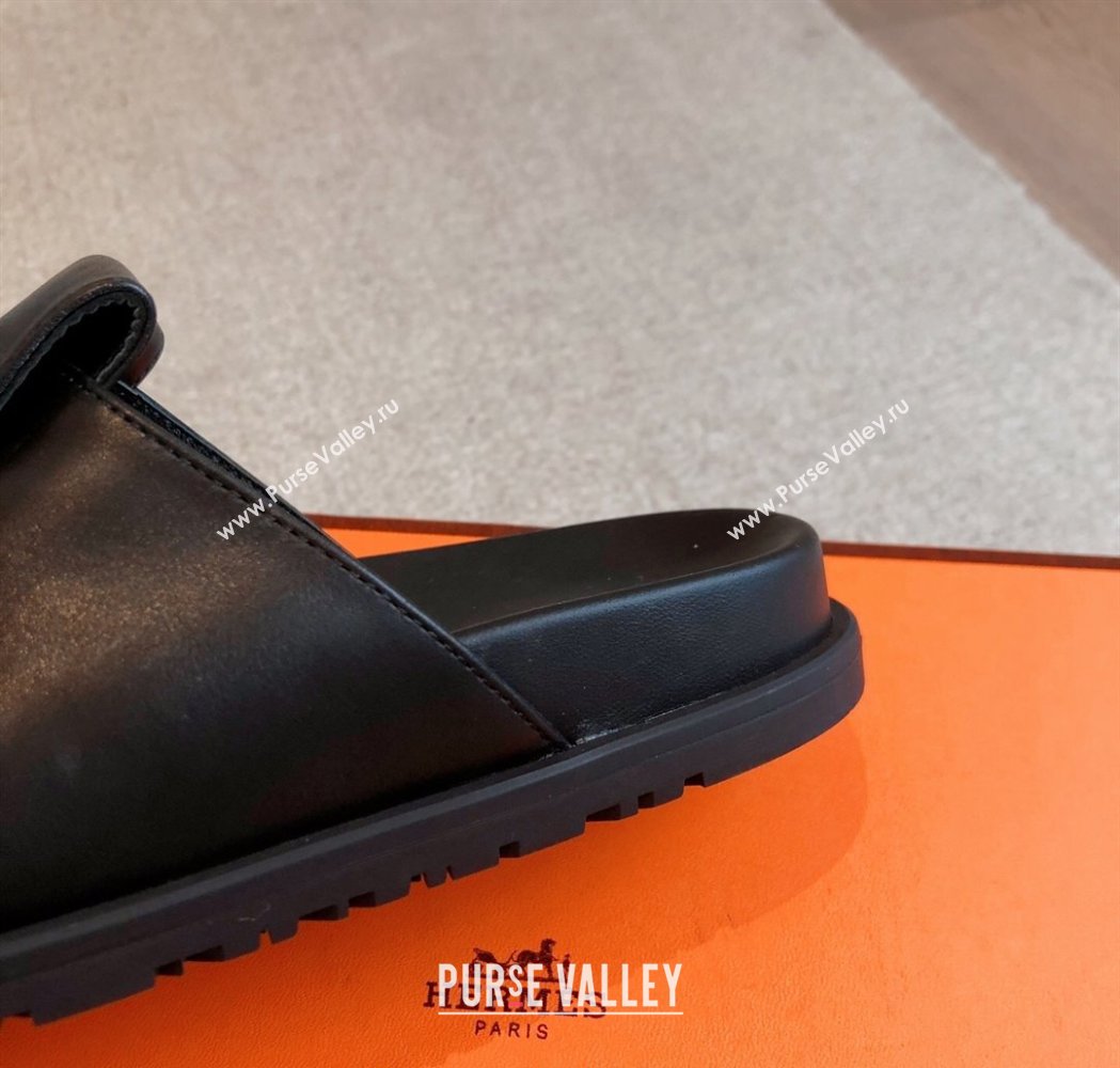 Hermes Glenan Buckle Thong Slide Sandals in Calfskin Black 2025 (XC-250226096)
