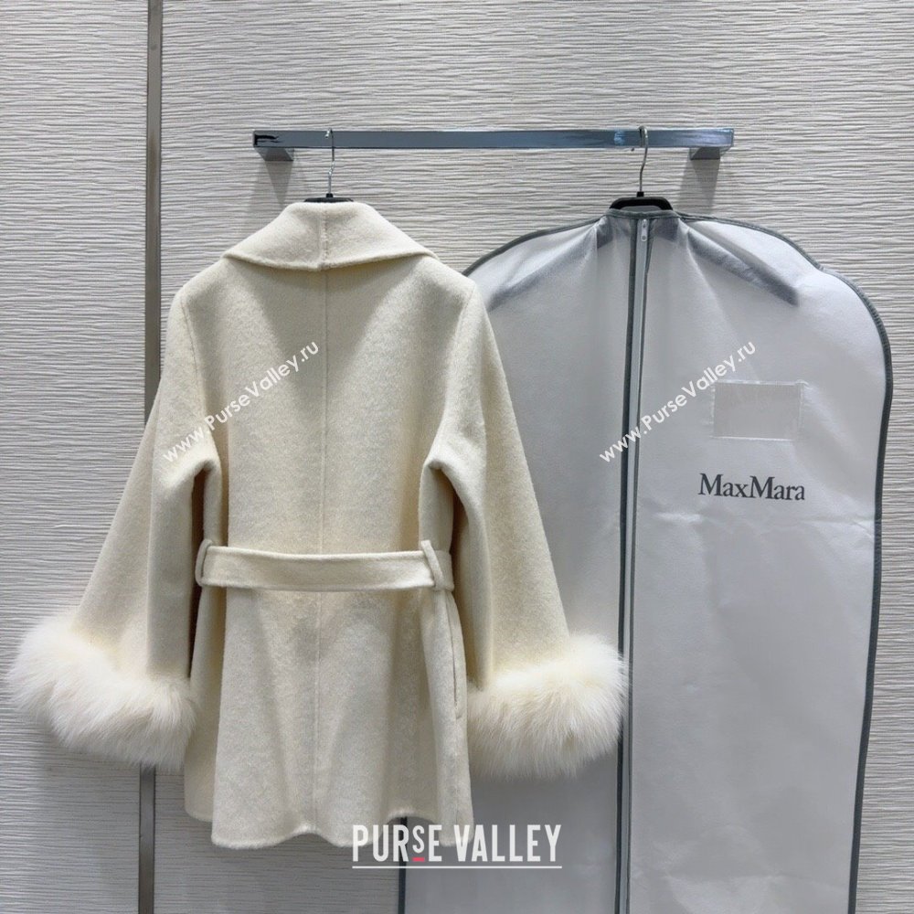 Max Mara Cashmere Wool Coat with Fox Fur M101824 White 2024 (Q-24101824)