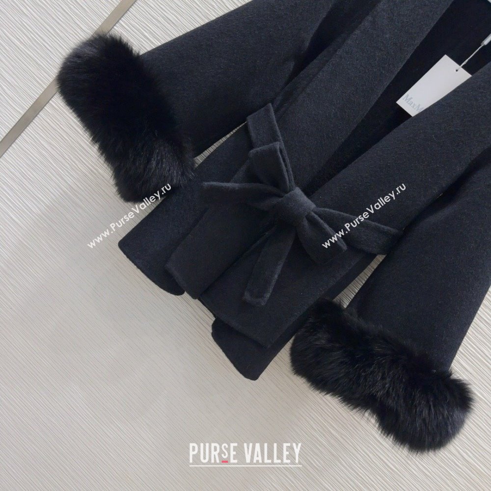 Max Mara Cashmere Wool Coat with Fox Fur M101825 Black 2024 (Q-24101825 )