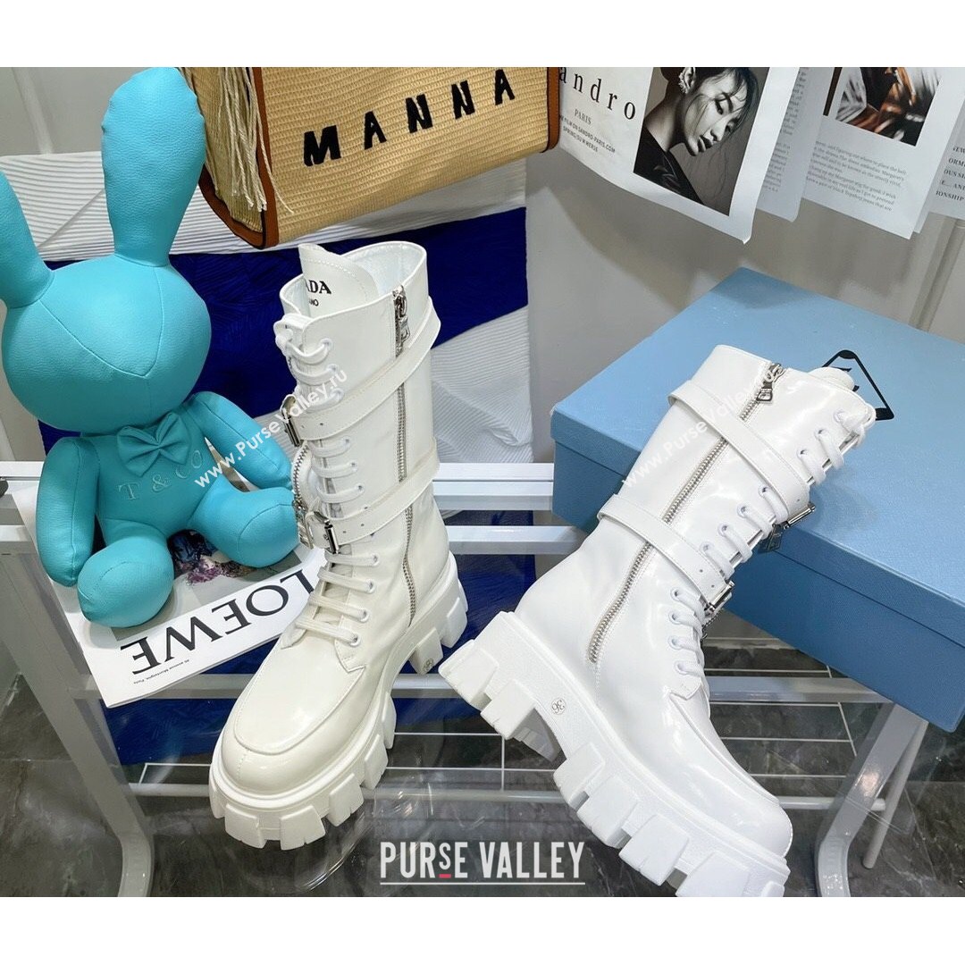 Prada Monolith Brushed Leather Boots with Nylon Pouches White 2021 04 (MD-21081120)