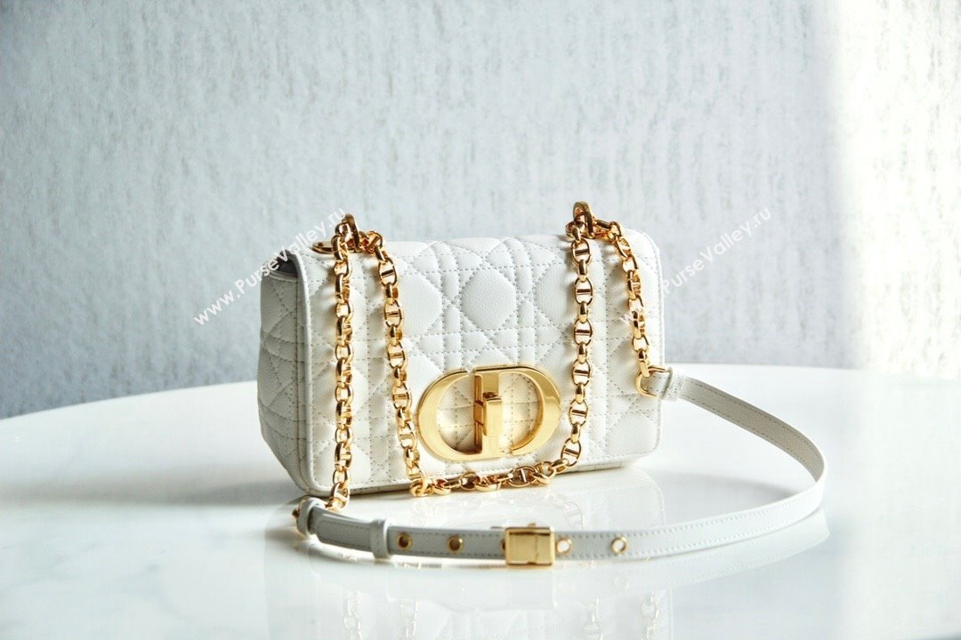 Dior Small Caro Chain Bag in Soft Cannage Calfskin White 2024 (DMZ-24052222)