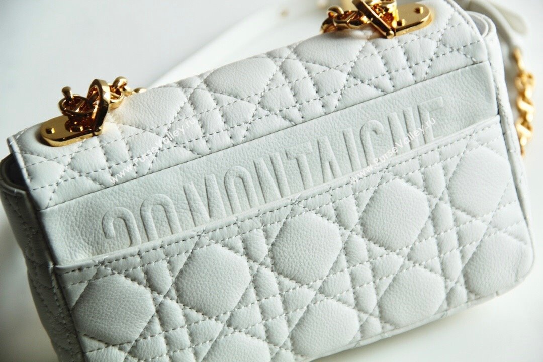 Dior Small Caro Chain Bag in Soft Cannage Calfskin White 2024 (DMZ-24052222)