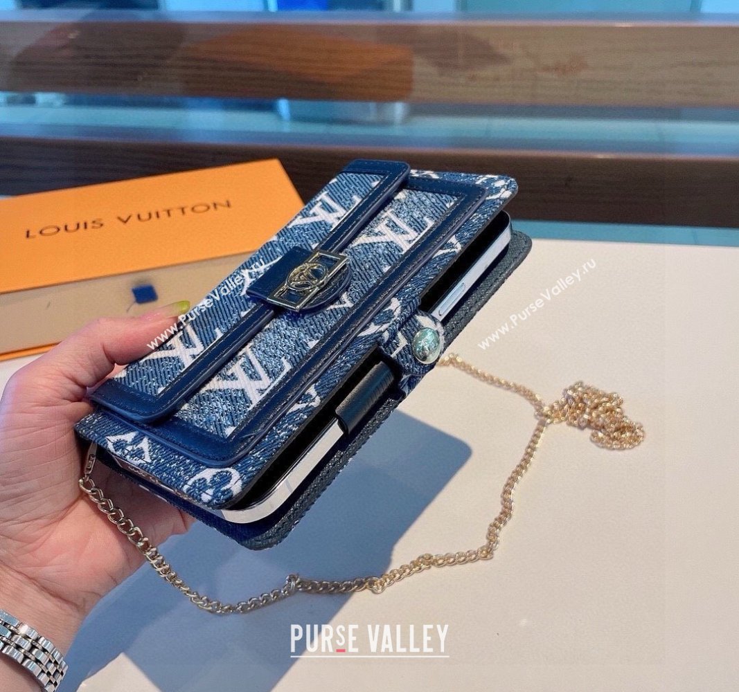 Louis Vuitton Embroidered iPhone Cover with Chain Blue 2025 0512 (SHI-250512151)