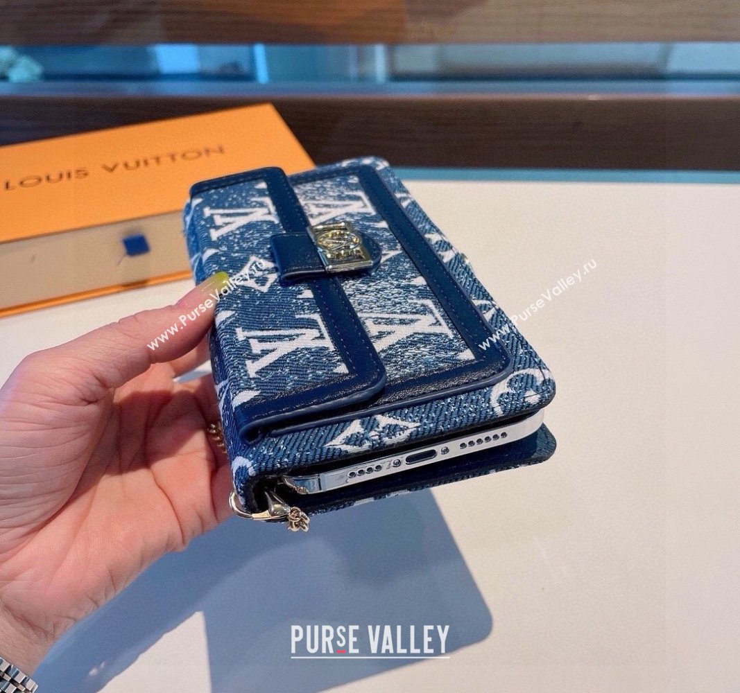 Louis Vuitton Embroidered iPhone Cover with Chain Blue 2025 0512 (SHI-250512151)