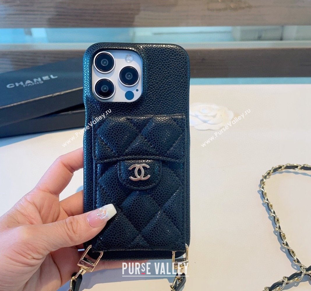 Chanel Grained Leather iPhone Case Black 2024 0617 (A-240617163)