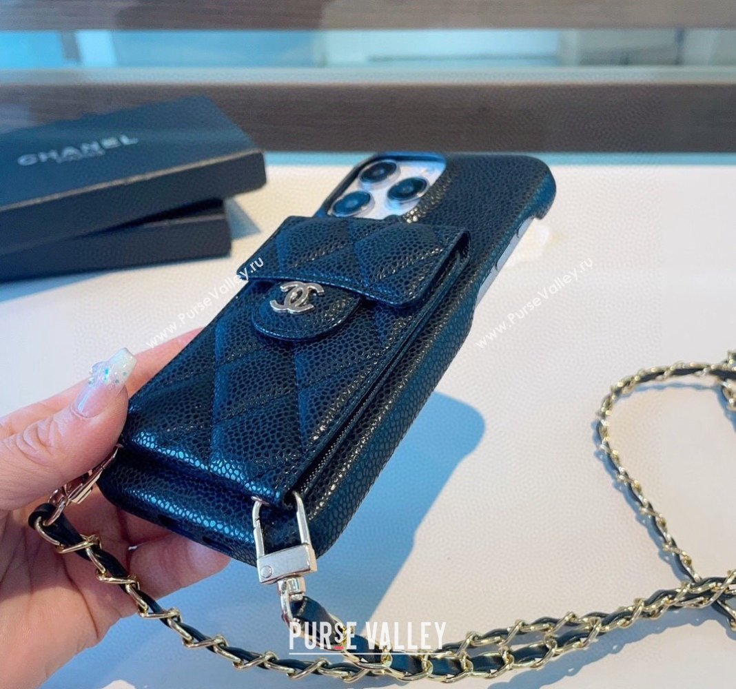 Chanel Grained Leather iPhone Case Black 2024 0617 (A-240617163)